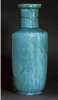19th century A turquoise glazed rouleau vase